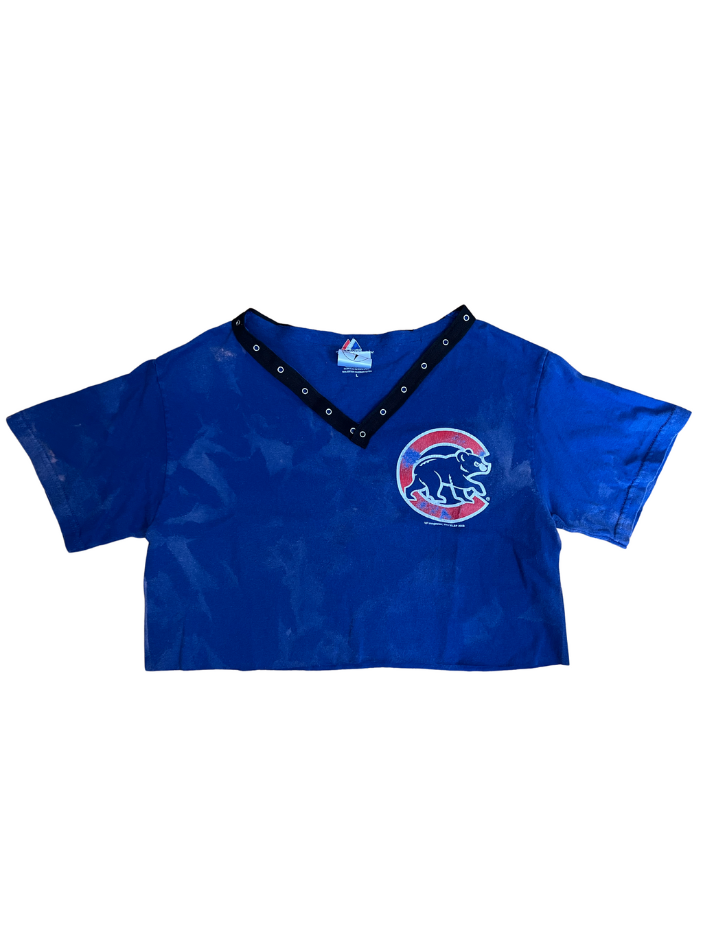 Chicago Cubs Cropped Bleached Grommet V-Neck Shirt