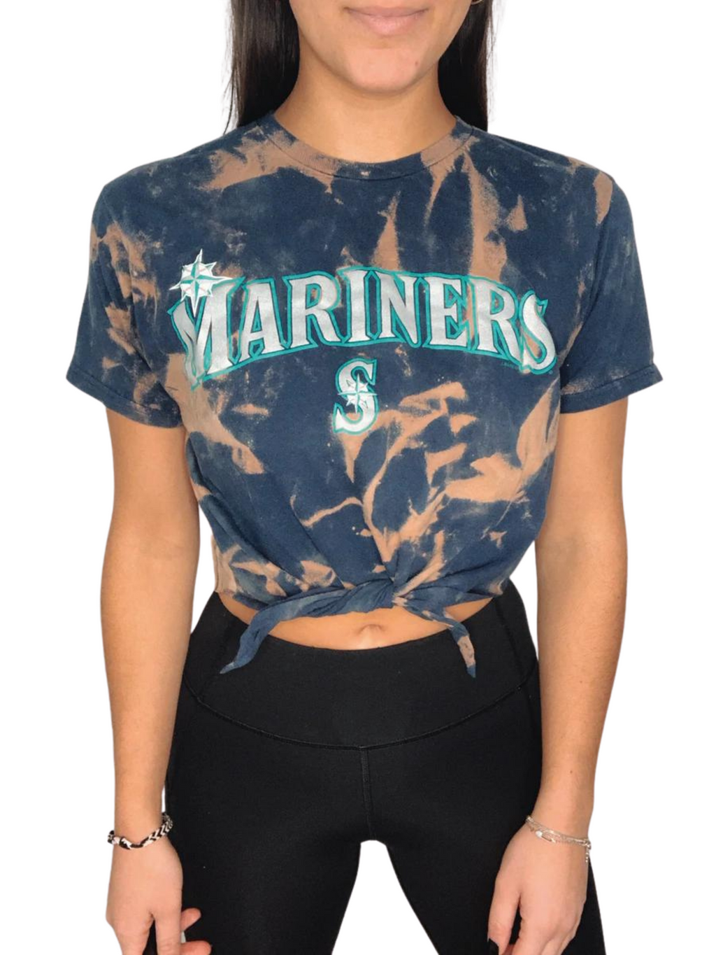 Seattle Mariners Bleached Front Tie Cropped Shirt