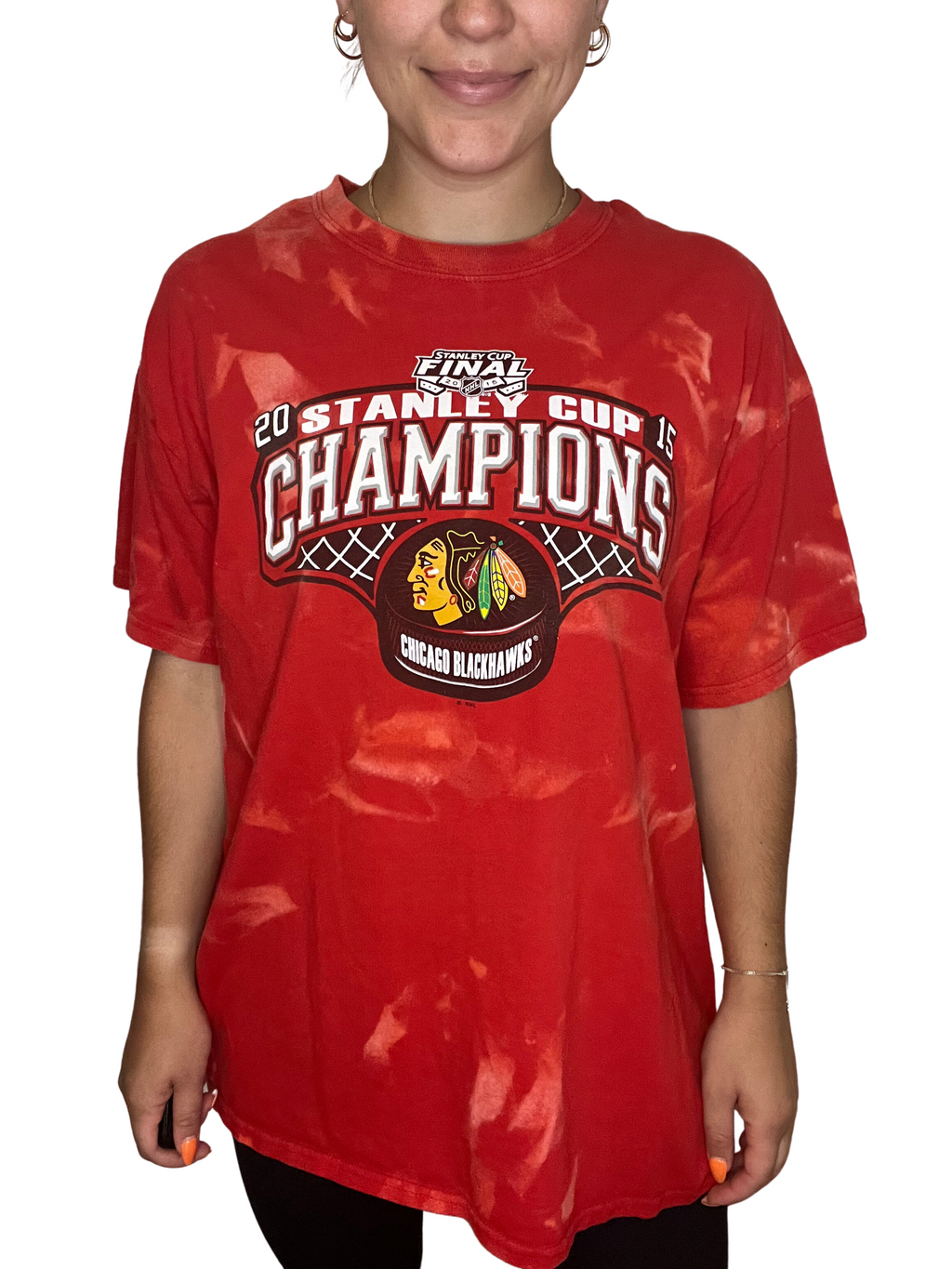 Chicago Blackhawks 2015 Stanley Cup Champions Bleached Shirt