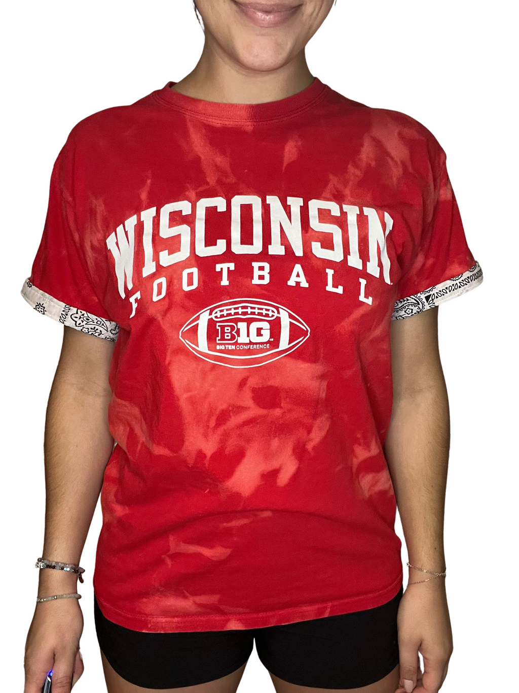 University of Wisconsin Football Bleached Bandana Sleeve Shirt