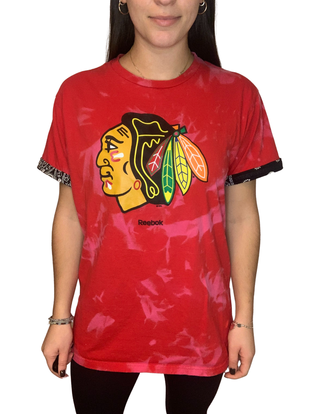 Chicago Blackhawks Bandana Sleeve Bleached Shirt