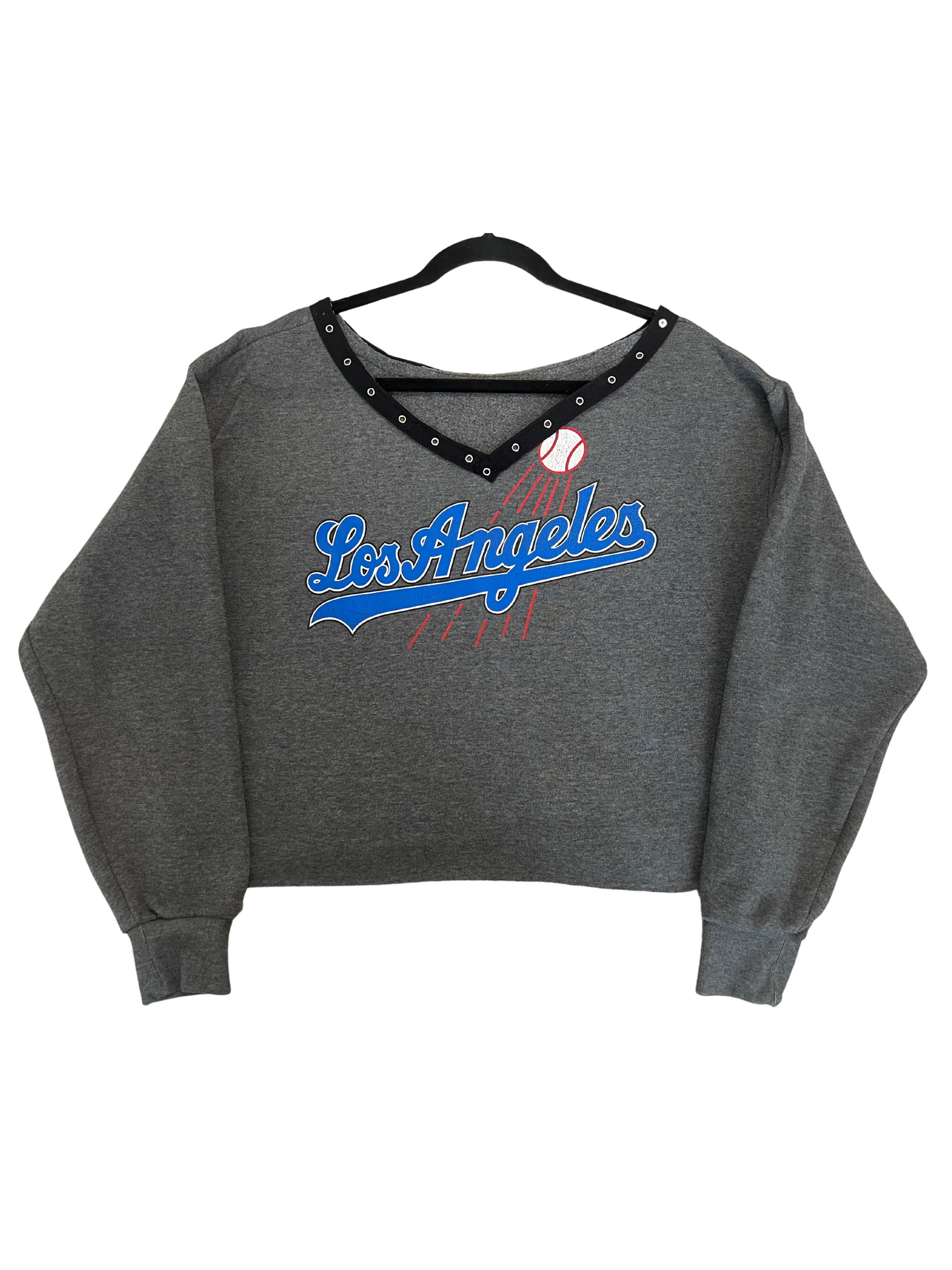 Los Angeles Dodgers Cropped & Grommet V-Neck Sweatshirt – Kampus