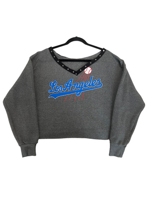 Los Angeles Dodgers Cropped & Grommet V-Neck Sweatshirt – Kampus Kustoms