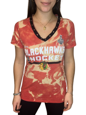 Chicago Blackhawks Grommet V-Neck Bleached Shirt