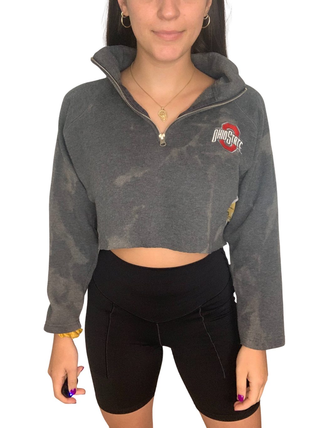 Ohio State University Cropped & Bleached Quarter-Zip