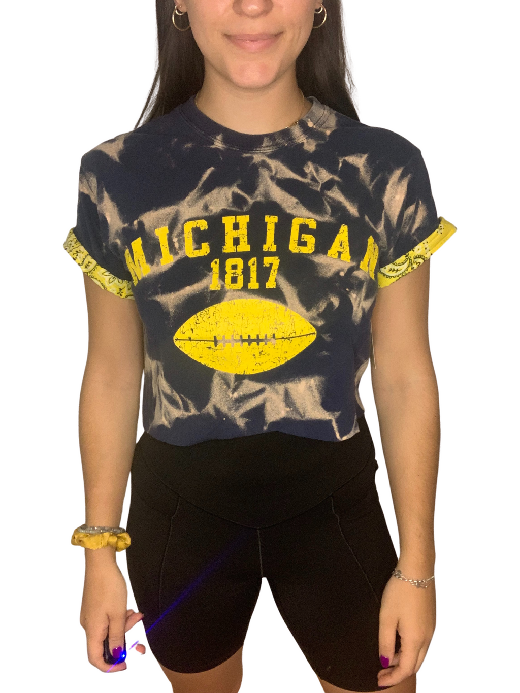 University of Michigan Cropped & Bleached Bandana Sleeve Shirt