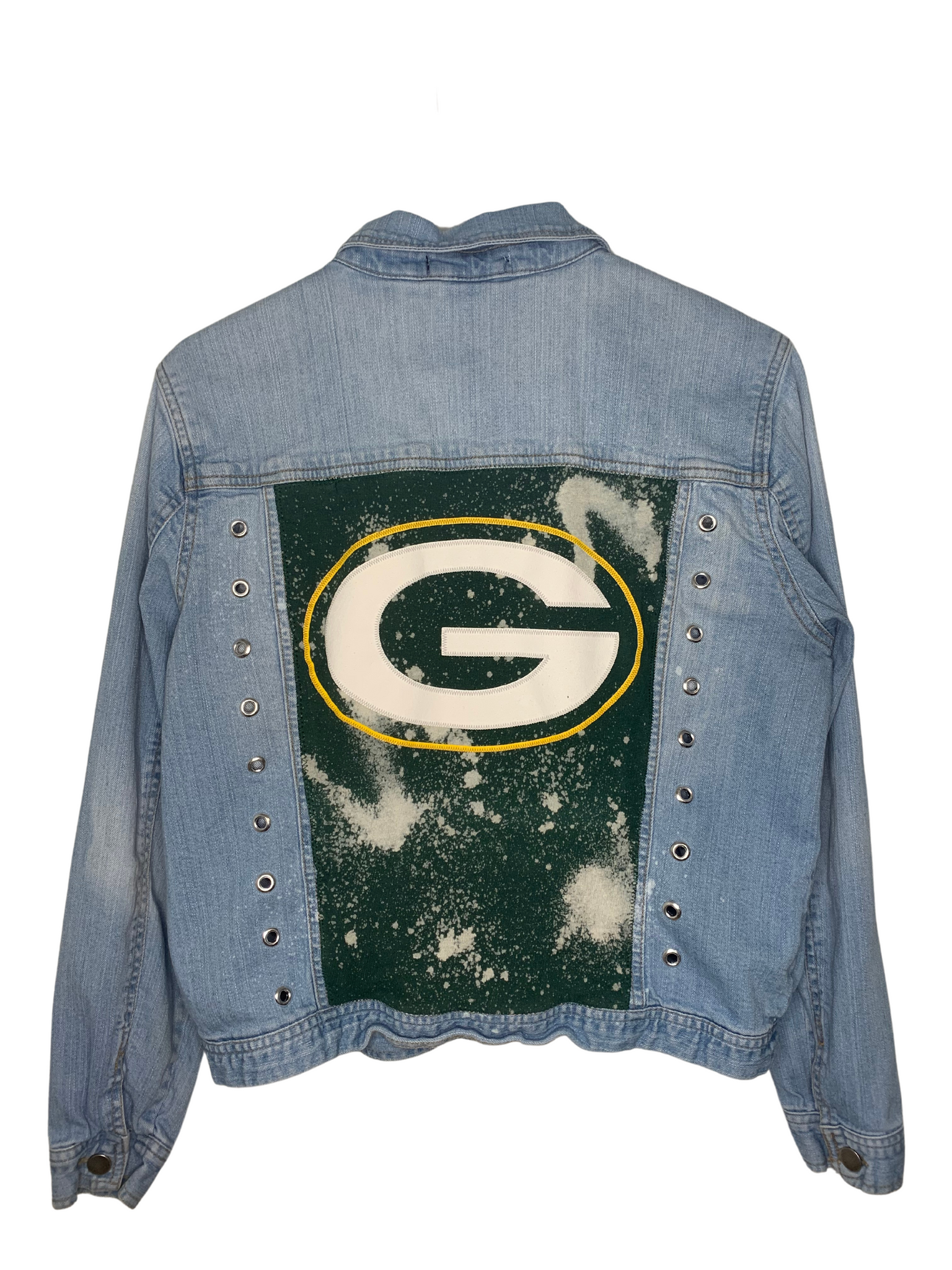 Green Bay Packers Bleached Grommet Jean Jacket