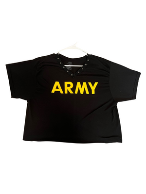 Army Grommet V-Neck Crop Top
