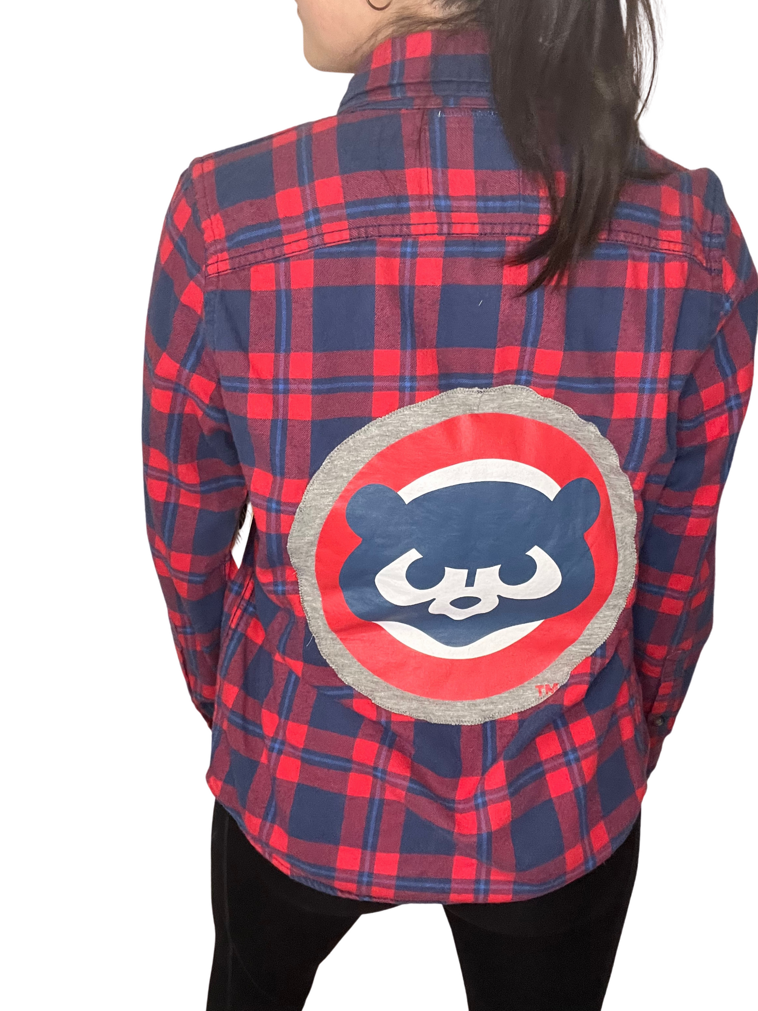 Antigua Chicago Cubs Flannel Bullseye Plain Micro Fleece Button-Up Shirt X-Large