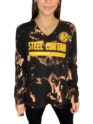 Pittsburgh Steelers Bleached V-Neck Long Sleeve Shirt
