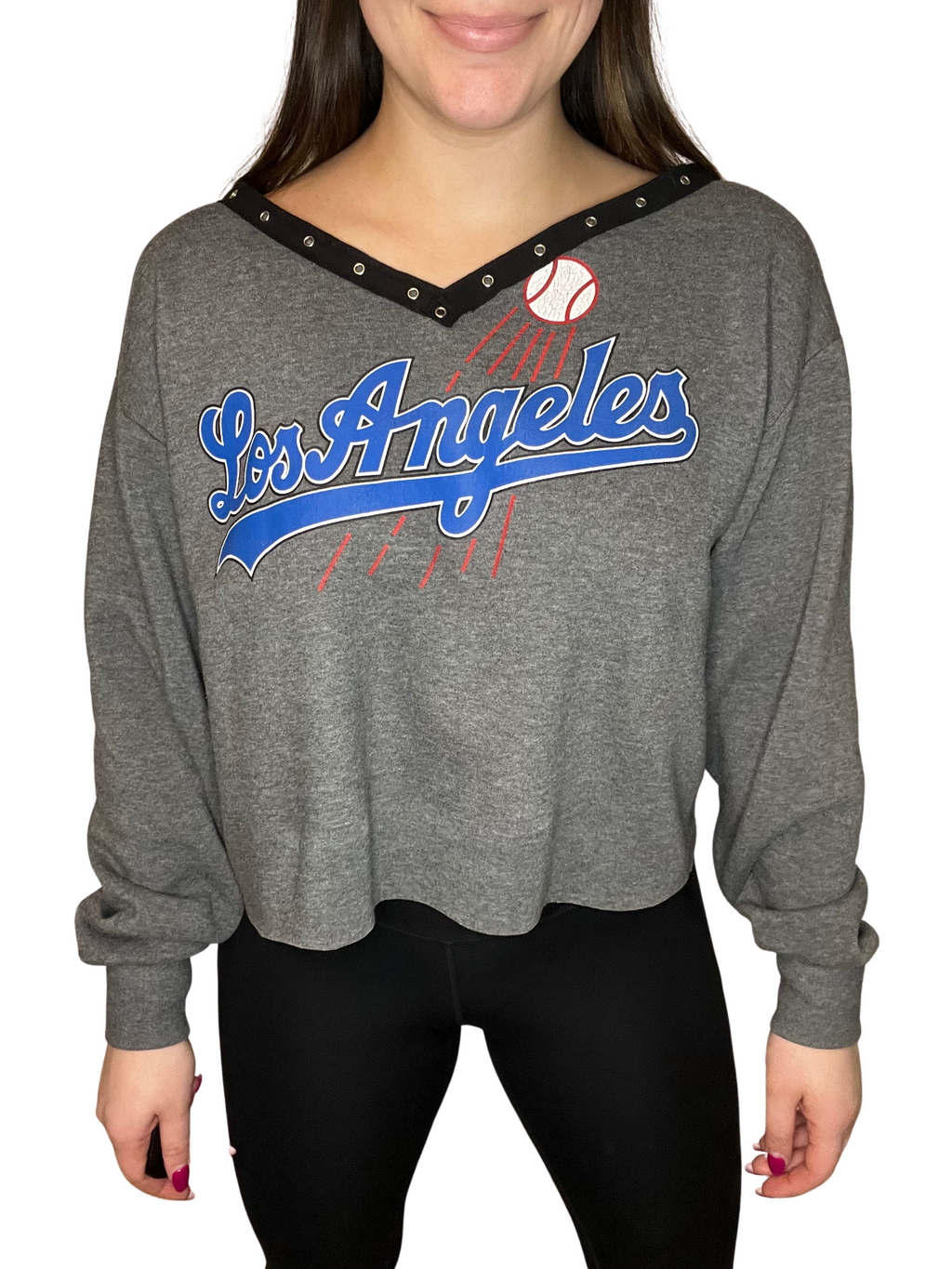 Los Angeles Dodgers Cropped & Grommet V-Neck Sweatshirt