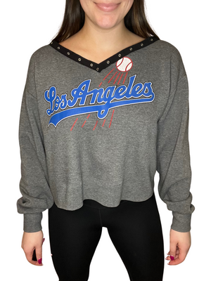 Los Angeles Dodgers Cropped & Grommet V-Neck Sweatshirt – Kampus Kustoms