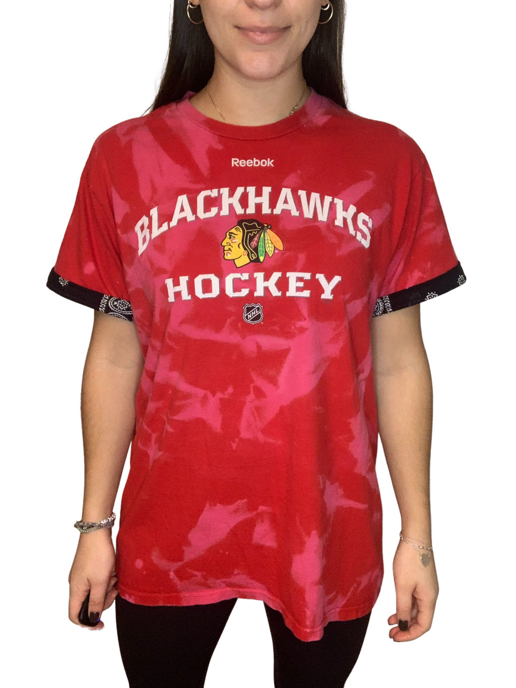 Chicago Blackhawks Bandana Sleeve Bleached Shirt