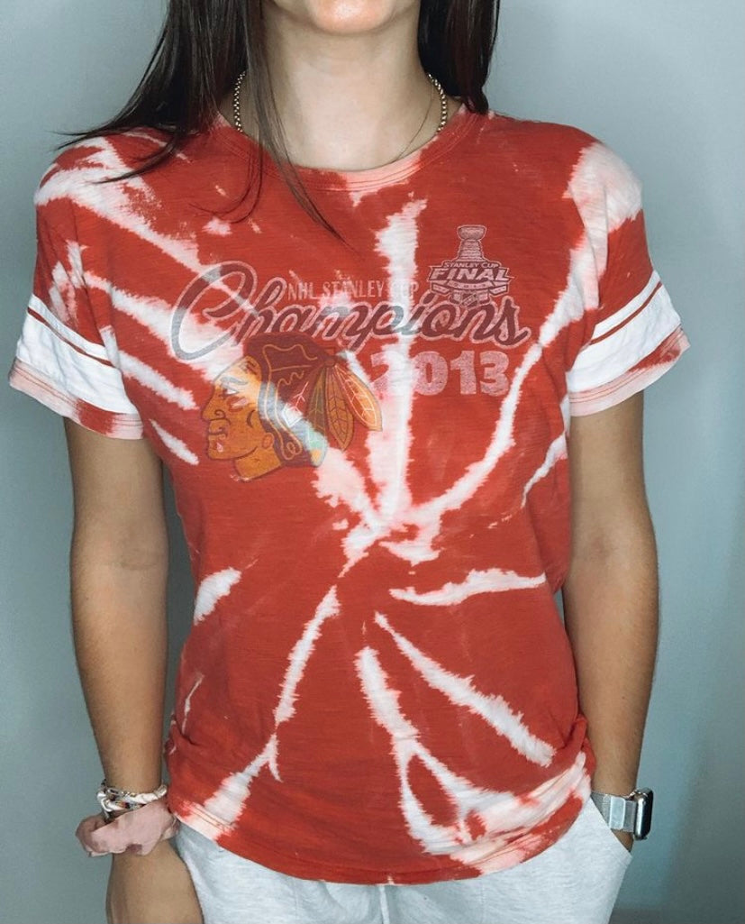 Chicago Blackhawks 2013 Stanley Cup Champions Spiral Bleached Shirt